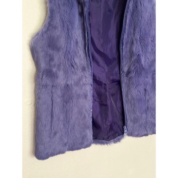Vintage Express Rabbit Fur Vest Womens S Purple Zip Front Retro 90s Y2K - Picture 4 of 10